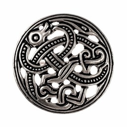 Viking disc fibula Jellinge style, silvered
