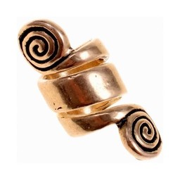 Celtic beard bead with spirals, bronze