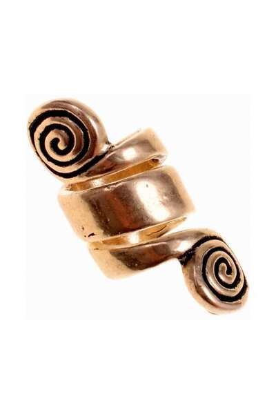 Celtic beard bead with spirals, bronze