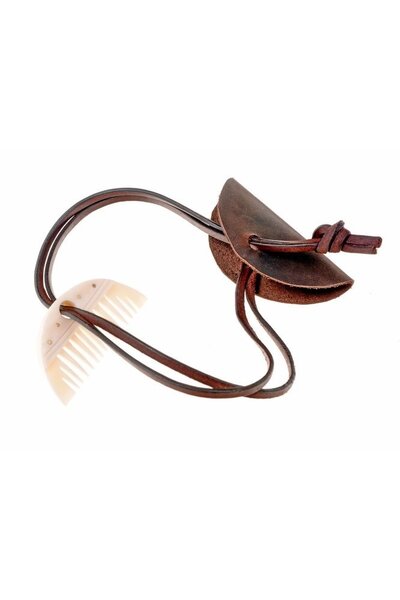 Germanic beard comb with leather sheath
