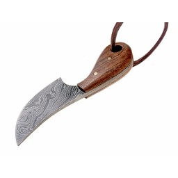 Damast steel neck knife with wooden grip