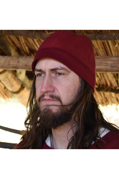 Birka hat herringbone motif, red