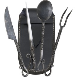Four-part cutlery set with pouch