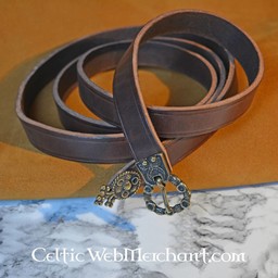 15th century belt with belt end London, brown leather, silvered buckle