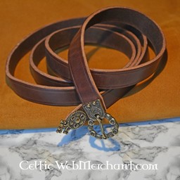 15th century belt with belt end London, brown leather, silvered buckle
