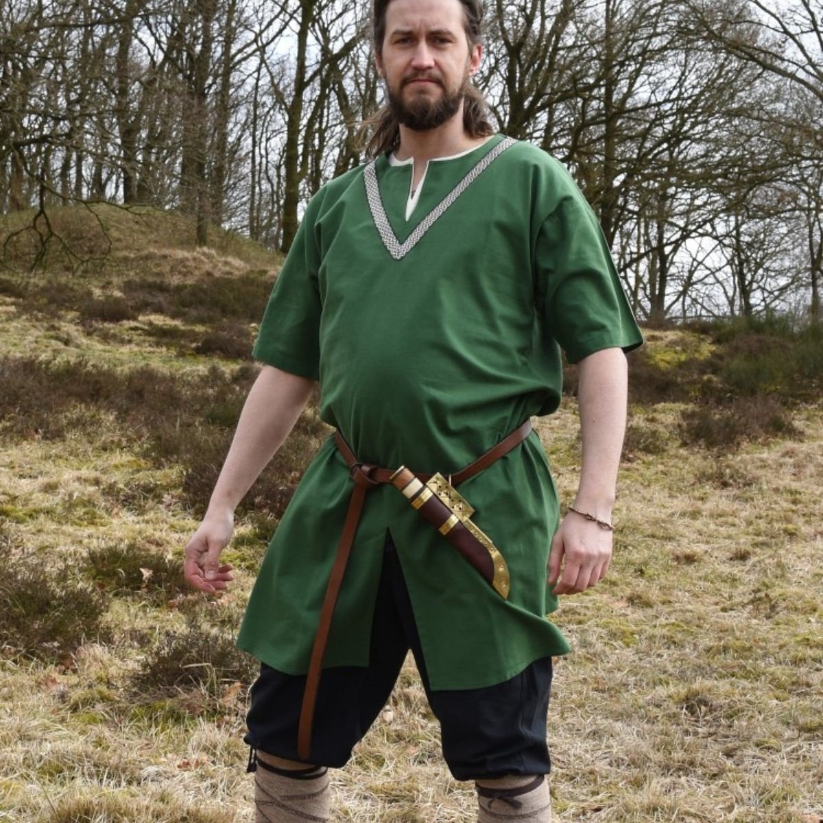 Birka tunic Knut, short sleeves, green - CelticWebMerchant.co.uk