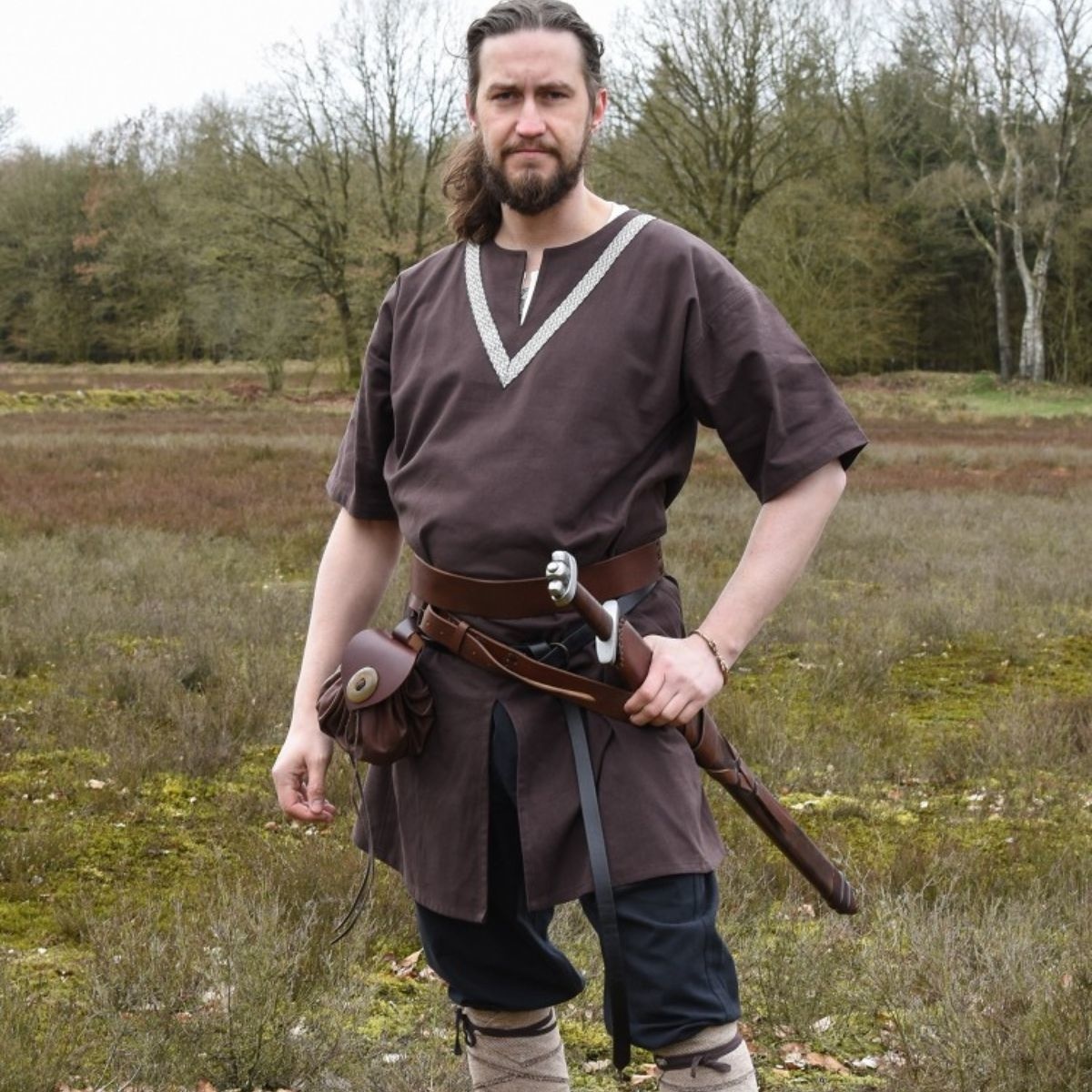 Birka tunic Knut, short sleeves, brown - CelticWebMerchant.co.uk