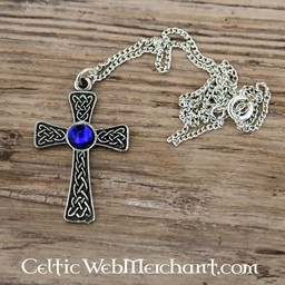 Knotted cross pendant, blue