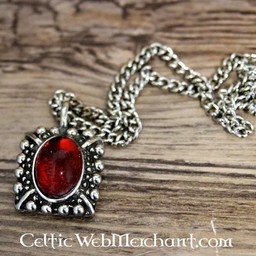 Tudor necklace Elisabeth, red gem, silvered