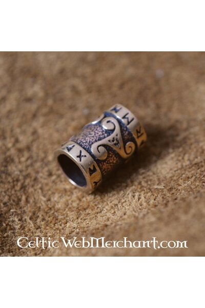 Bronze beard bead with trisqelion & rune inscription