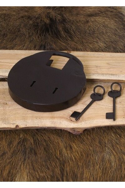 Round historical padlock with two keys