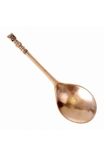 Medieval brass spoon with girls head