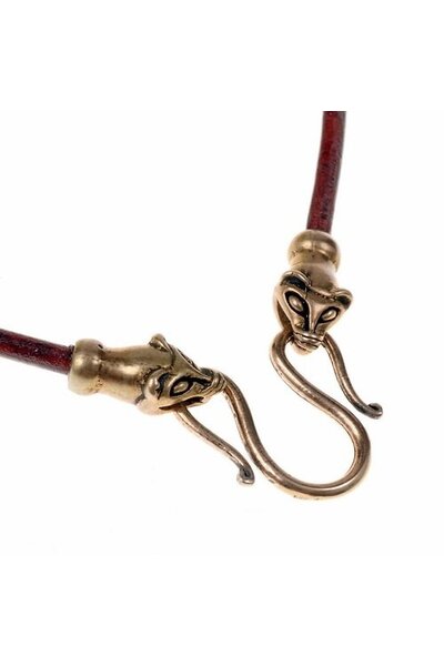 Leather viking necklace with weasels, brown
