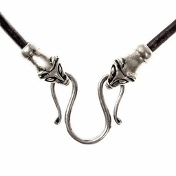 Leather viking necklace with weasels, black