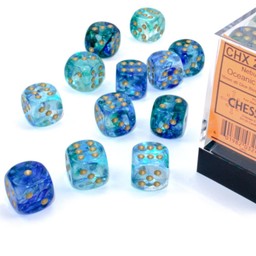 Set of 12 D6 dice, Nebula, oceanic / gold, Luminary