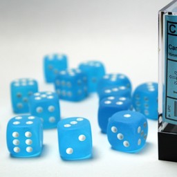 Set of 12 D6 dice, Frosted, Caribbean blue / white