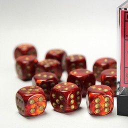 Set of 12 D6 dice, Scarab, scarlet / gold