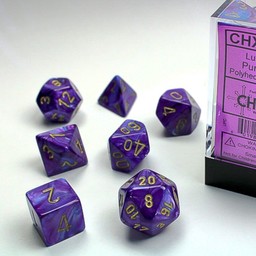 Polyhedral 7 dice set, Lustrous, purple / gold