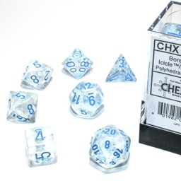 Polyhedral 7 dice set, Borealis, icicle / light blue, Luminary