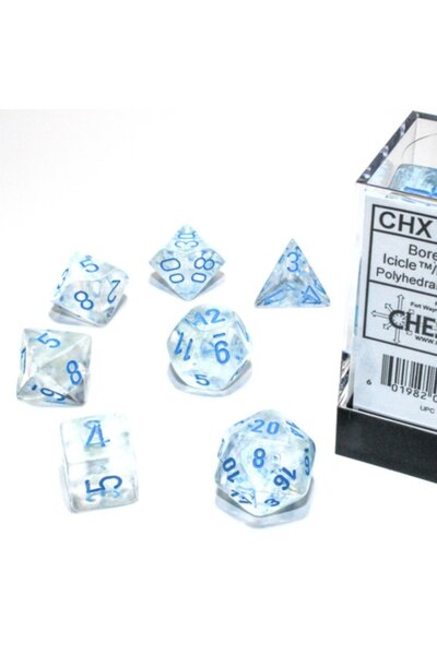 Polyhedral 7 dice set, Borealis, icicle / light blue, Luminary