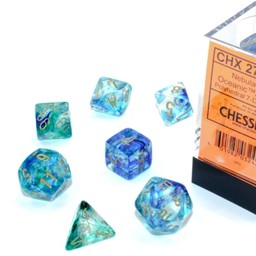 Polyhedral 7 dice set, Nebula, Oceanic / gold, Luminary
