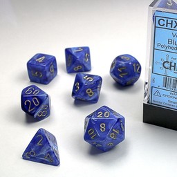 Polyhedral 7 dice set, Vortex, blue / gold