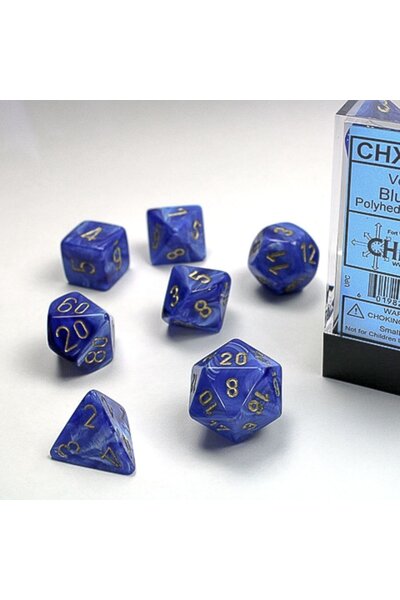 Polyhedral 7 dice set, Vortex, blue / gold