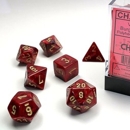 Polyhedral 7 dice set, Vortex, burgundy / gold