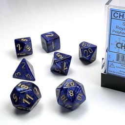 Polyhedral 7 dice set, Scarab, royal blue / gold