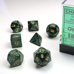 Polyhedral 7 dice set, Scarab, Jade / gold