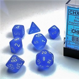 Polyhedral 7 dice set, Frosted, blue / white