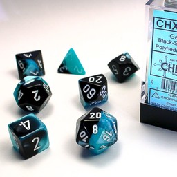 Polyhedral 7 dice set, Gemini, black-shell / white
