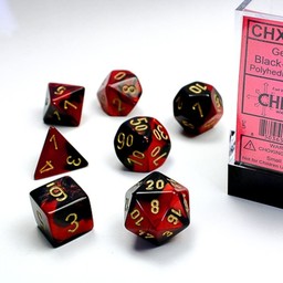 Polyhedral 7 dice set, Gemini, black-red / gold
