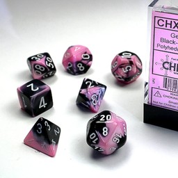 Polyhedral 7 dice set, Gemini, black-pink / white