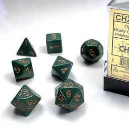 Polyhedral 7 dice set, Opaque, dusty green /gold