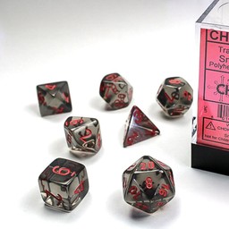 Translucent Polyhedral 7 dice set, Smoke/red