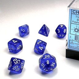 Translucent Polyhedral 7 dice set, Blue/white