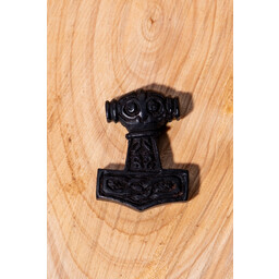 Wooden pendant Thor's hammer with face, black