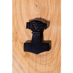 Wooden pendant Thor's hammer with face, black