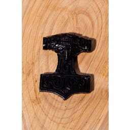 Wooden Viking Thor's hammer with face, black