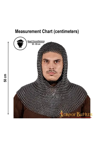 Chain mail coif, spring steel, unriveted round rings, 9mm