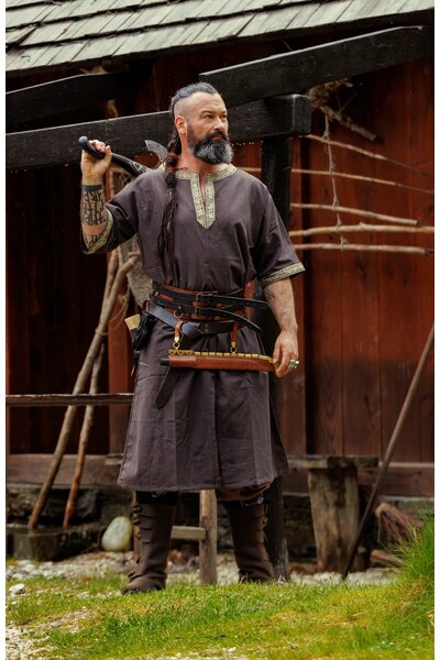 Celtic tunic, short sleeves, dark brown