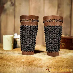 Monster Hunting Leather Bracers With Stitched Design And Blackened Chainmail