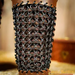 Monster Hunting Leather Bracers With Stitched Design And Blackened Chainmail