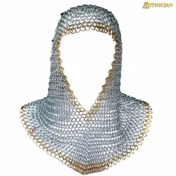 Galvanized chainmail coif, brass edge, butted round rings