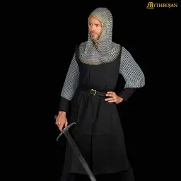 Galvanized chainmail coif, brass edge, butted round rings