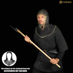 Black chainmail coif, brass edge, butted round rings