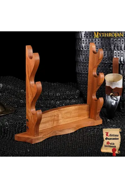 Wooden sword stand for three swords, table stand