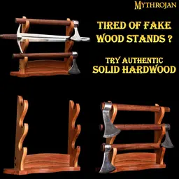 Wooden sword stand for three swords, table stand