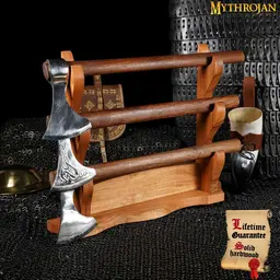 Wooden sword stand for three swords, table stand